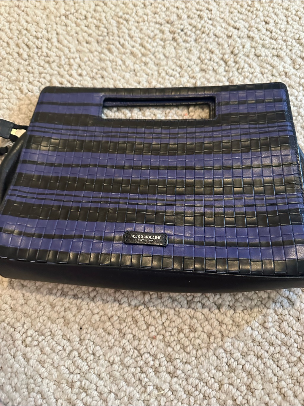 Coach Purple And Black Woven Leather Handbag